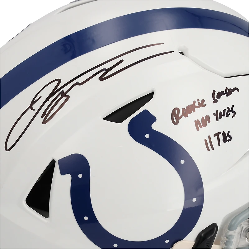 Casque Riddell Speed Flex authentique autographié par Jonathan Taylor des Indianapolis Colts avec inscription « Rookie Season 1169 yards 11 TDs » - Édition limitée à 25 exemplaires