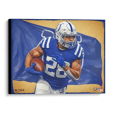 Impression giclée sur toile tendue de Jonathan Taylor Indianapolis Colts 20" x 24" - Conçue et signée par l'artiste Brian Konnick - Édition limitée 25