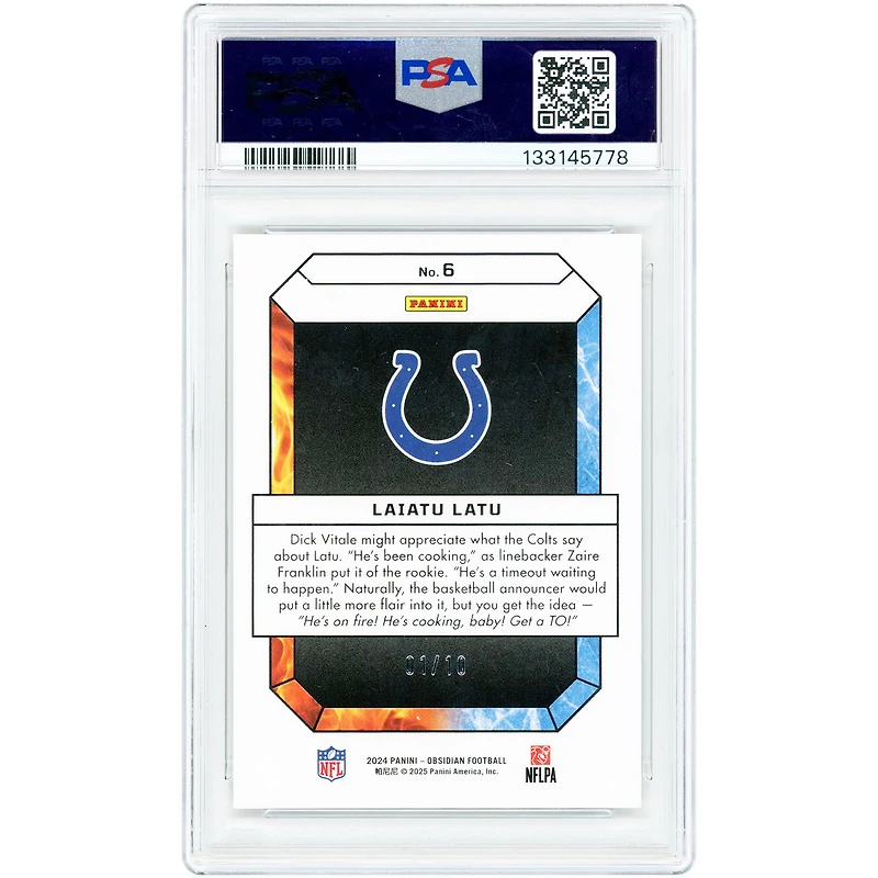 Laiatu Latu Indianapolis Colts 2024 Panini Obsidian Fire & Ice Gold Prizm #6 #1/10 PSA Authenticated 9 Rookie Card