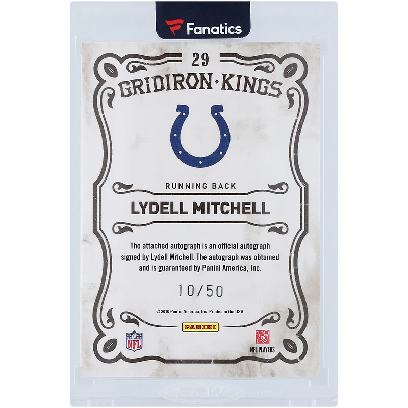 Lydell Mitchell Indianapolis Colts Autographed 2010 Panini Threads Gridiron Kings #29 #10/50 Card