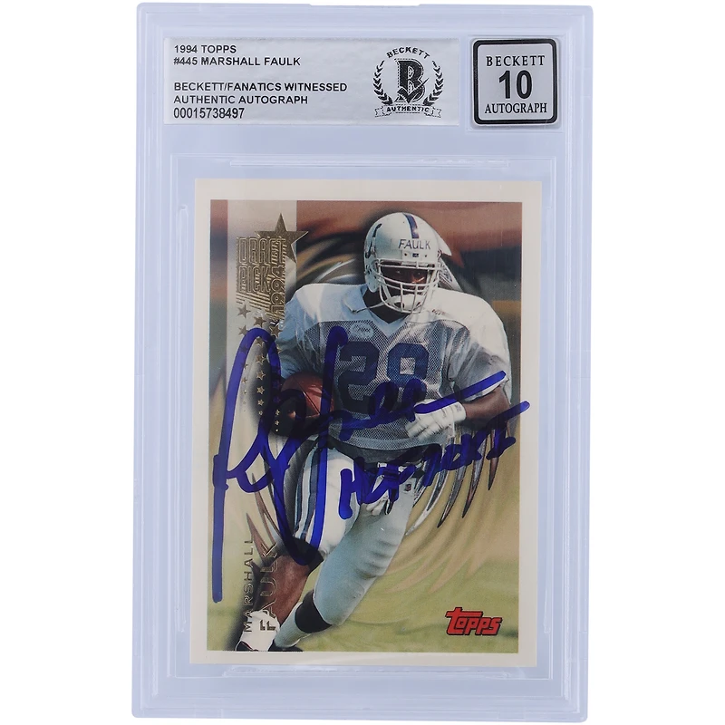 Marshall Faulk Indianapolis Colts a autographié la carte Topps #445 Beckett de 1994 authentifiée par les fanatiques de Beckett avec l'inscription "HOF 20XI"