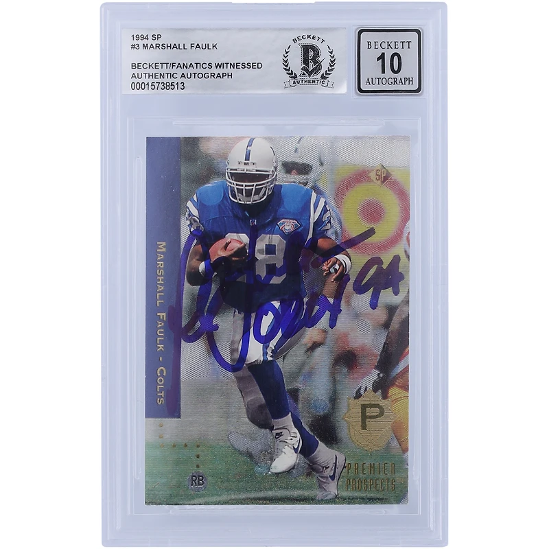 Marshall Faulk Indianapolis Colts Autographed 1994 Upper Deck SP #3 Beckett Fanatics Witnessed Authenticated 10 Rookie Card with "OROY 94" Inscription