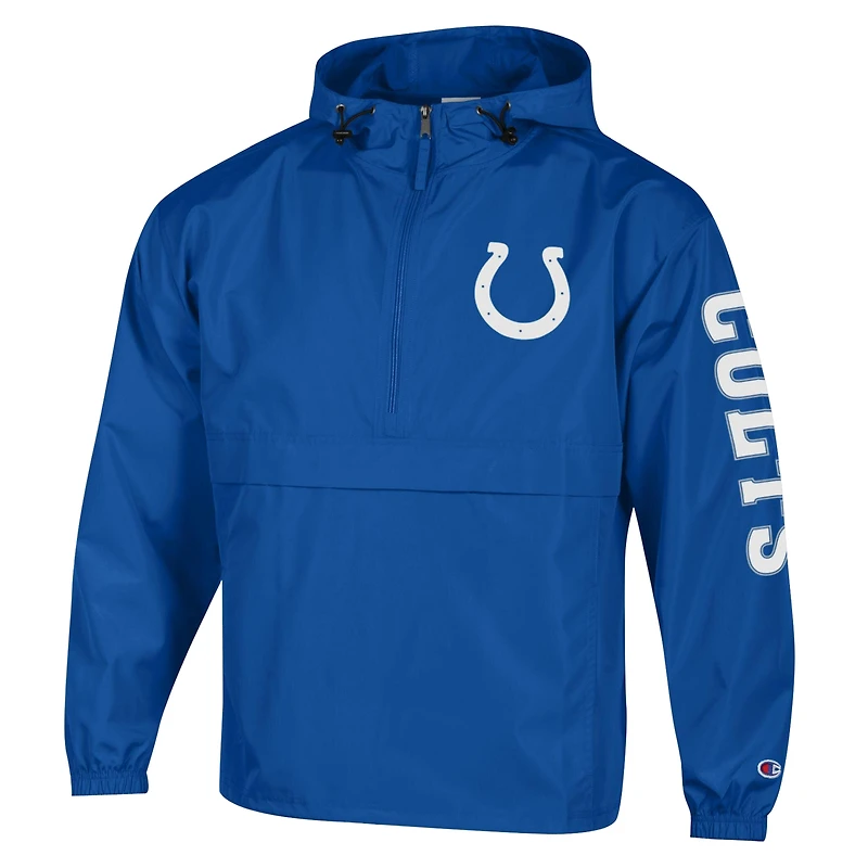 Veste coupe-vent à capuche demi-zip pliable Champion Royal Indianapolis Colts pour homme