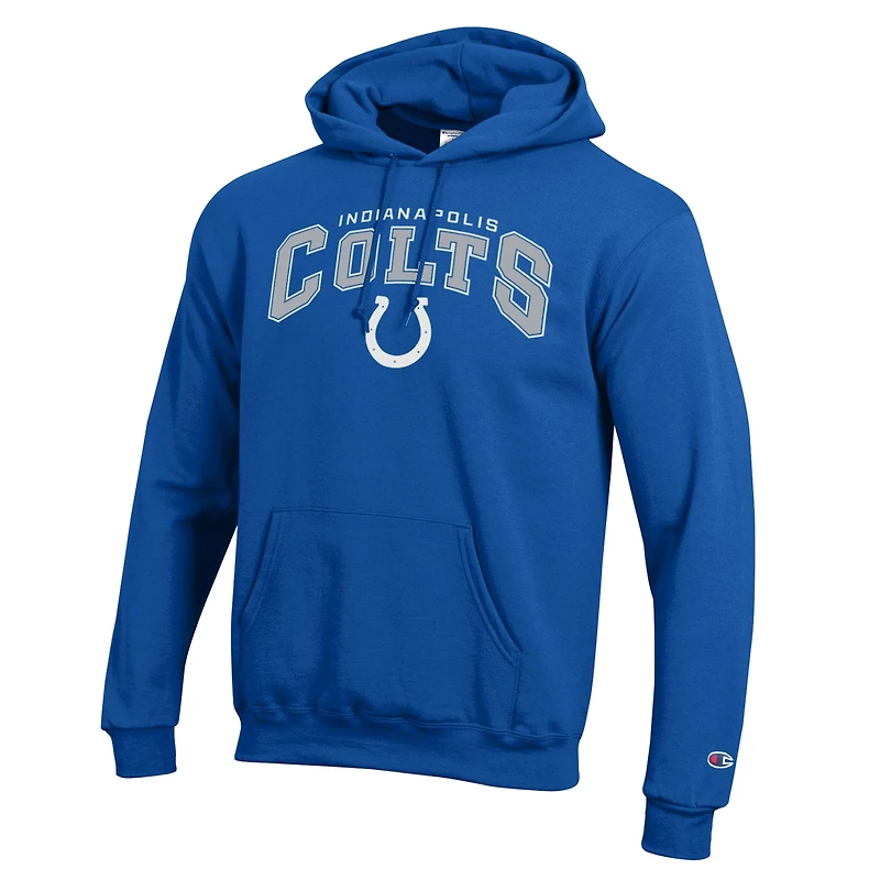 Men's Champion White Indianapolis Colts Powerblend Arch over Logo Hoodie