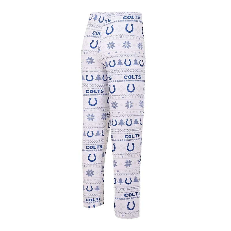 Ensemble de nuit Concepts Sport blanc/Royal Indianapolis Colts Tinsel T-shirt à manches longues et pantalon raglan pour hommes