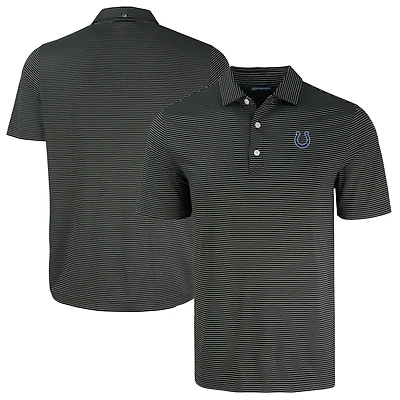 Polo à rayures fines Forge Eco pour homme, noir, des Indianapolis Colts, Cutter & Buck