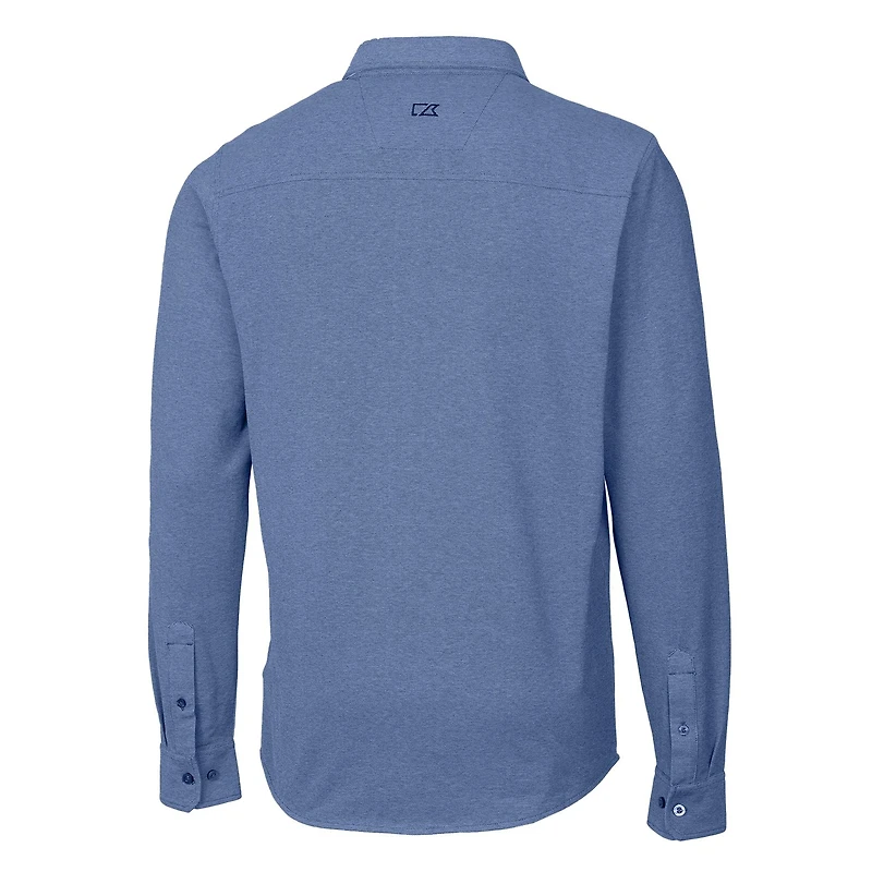 Men's Cutter & Buck Blue Indianapolis Colts Advantage Tri-Blend Pique Long Sleeve Button-Down Shirt