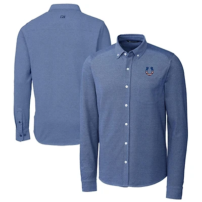 Men's Cutter & Buck Blue Indianapolis Colts Advantage Tri-Blend Pique Long Sleeve Button-Down Shirt