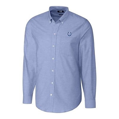Chemise boutonnée à manches longues en tissu Oxford extensible bleu Indianapolis Colts pour homme, modèle Cutter & Buck, grande taille