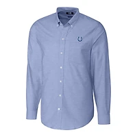 Chemise boutonnée à manches longues en tissu Oxford extensible bleu Indianapolis Colts pour homme, modèle Cutter & Buck, grande taille
