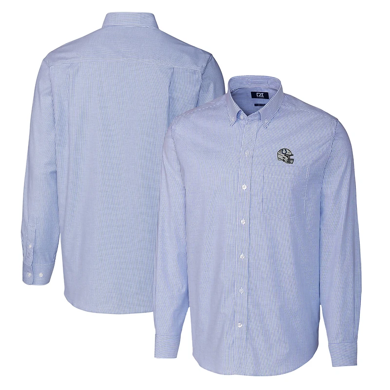 Chemise boutonnée à manches longues et rayures Oxford extensibles pour homme, bleu, avec casque des Indianapolis Colts, Cutter & Buck