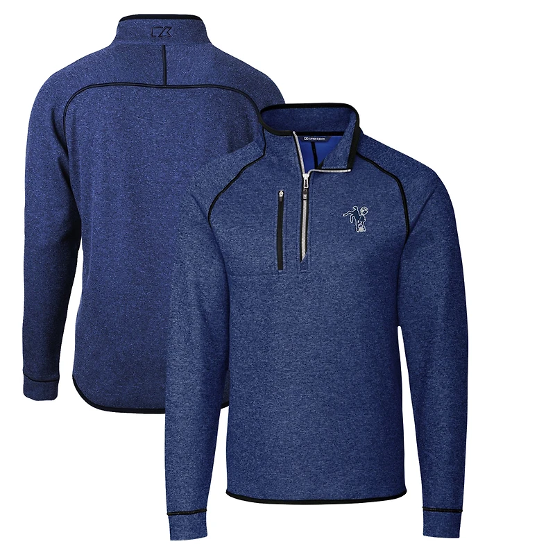 Pull-over en tricot demi-zippé avec logo rétro des Indianapolis Colts pour homme Cutter & Buck Heather Royal