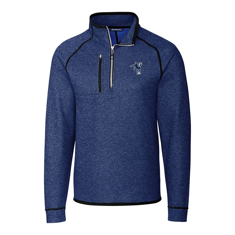 Pull-over en tricot demi-zippé avec logo rétro des Indianapolis Colts pour homme Cutter & Buck Heather Royal
