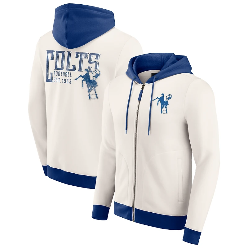 Sweat à capuche zippé crème pour homme de la collection Darius Rucker Fanatics, motif graphique vieilli des Indianapolis Colts