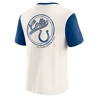 T-shirt Henley à manches longues et col flammé pour homme, collection Darius Rucker par Fanatics, crème, Indianapolis Colts
