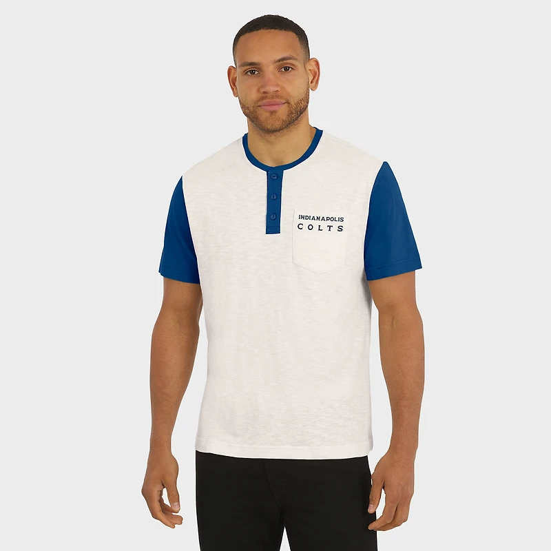T-shirt Henley à manches longues et col flammé pour homme, collection Darius Rucker par Fanatics, crème, Indianapolis Colts