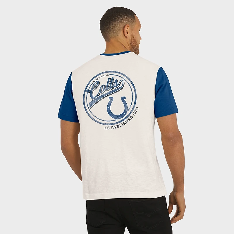 T-shirt Henley à manches longues et col flammé pour homme, collection Darius Rucker par Fanatics, crème, Indianapolis Colts
