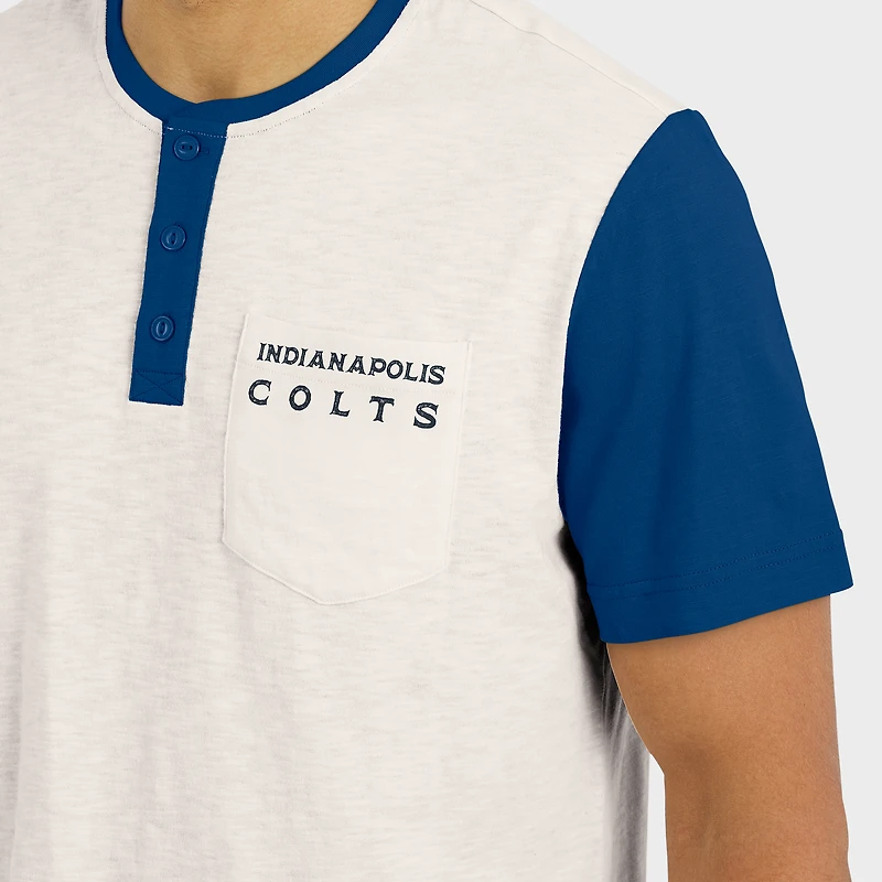 T-shirt Henley à manches longues et col flammé pour homme, collection Darius Rucker par Fanatics, crème, Indianapolis Colts
