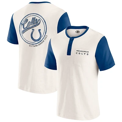 T-shirt Henley à manches longues et col flammé pour homme, collection Darius Rucker par Fanatics, crème, Indianapolis Colts
