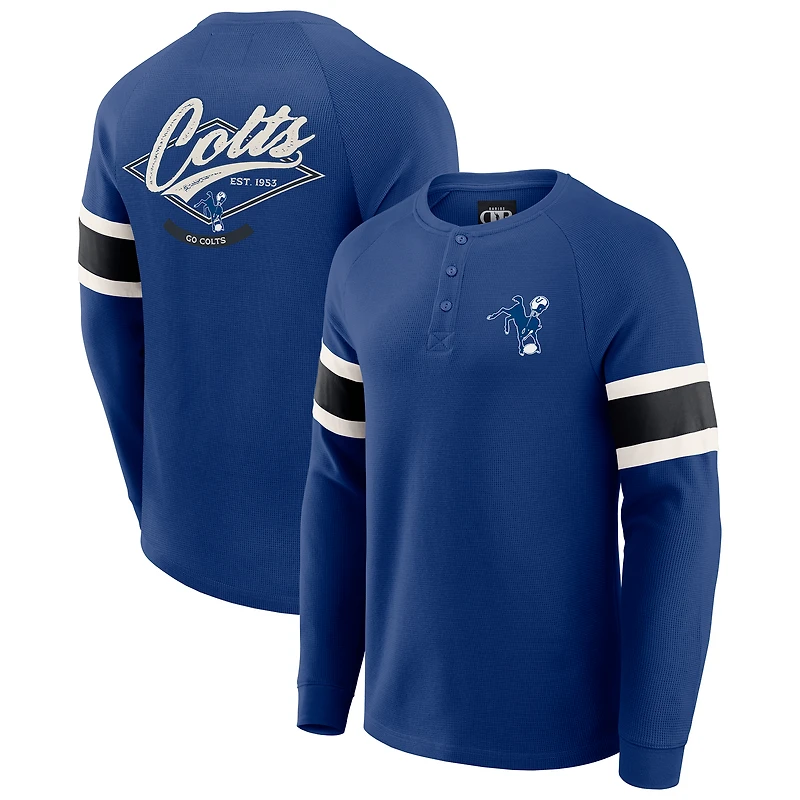 T-shirt Henley à manches longues et col raglan gaufré pour homme, collection Darius Rucker par Fanatics Royal Indianapolis Colts