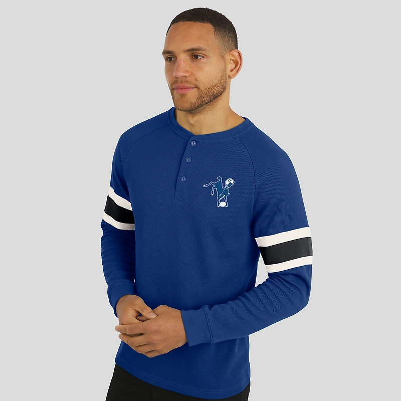 T-shirt Henley à manches longues et col raglan gaufré pour homme, collection Darius Rucker par Fanatics Royal Indianapolis Colts