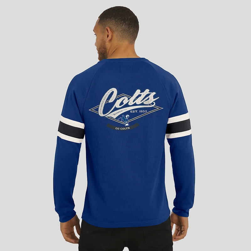 T-shirt Henley à manches longues et col raglan gaufré pour homme, collection Darius Rucker par Fanatics Royal Indianapolis Colts