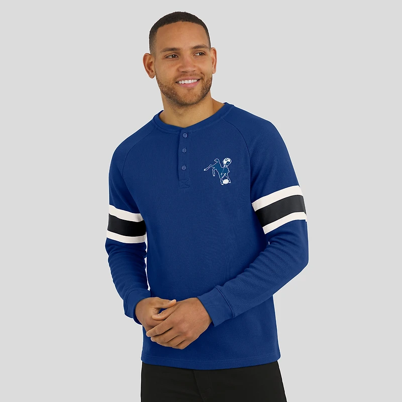 T-shirt Henley à manches longues et col raglan gaufré pour homme, collection Darius Rucker par Fanatics Royal Indianapolis Colts