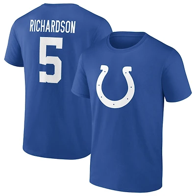 T-shirt Fanatics pour hommes Anthony Richardson Royal Indianapolis Colts Icon Name & Number