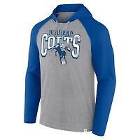 T-shirt à capuche manches longues Fanatics pour hommes gris/Royal Indianapolis Colts Under Center