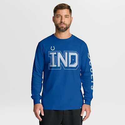 T-shirt à manches longues Fanatics Royal Indianapolis Colts pour homme, héritage du balayage local