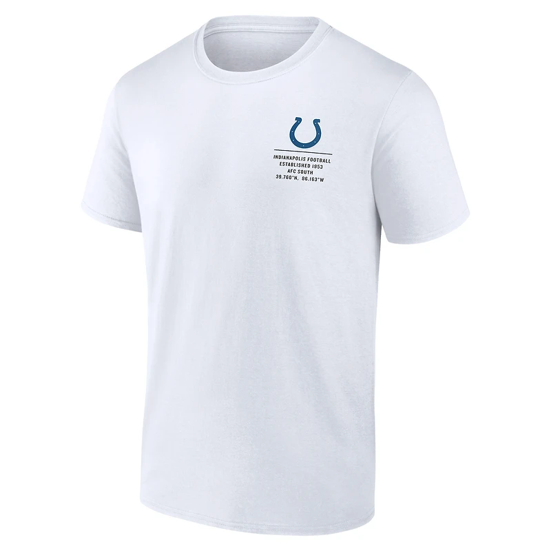 T-shirt Fanatics pour homme blanc avec statistiques répétées des Indianapolis Colts