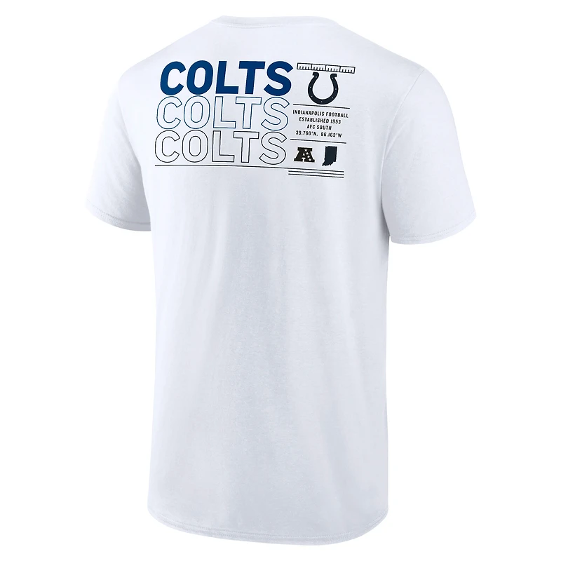 T-shirt Fanatics pour homme blanc avec statistiques répétées des Indianapolis Colts