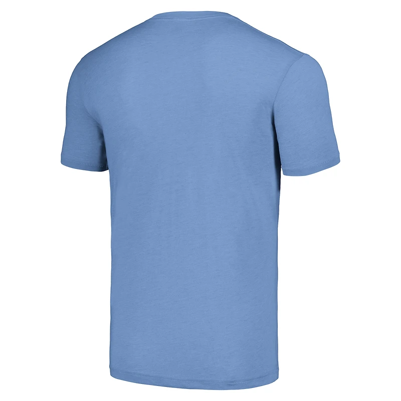 T-shirt triple mélange hommage à Dwight Freeney pour hommes, bleu clair, caricature des Colts d'Indianapolis, joueur retraité