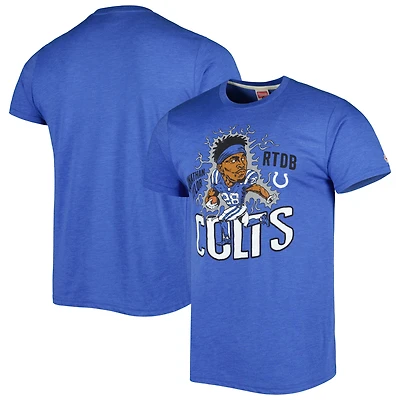 T-shirt à trois mélanges pour hommes, hommage Jonathan Taylor Heathered Heather Royal Indianapolis Colts Caricature Player
