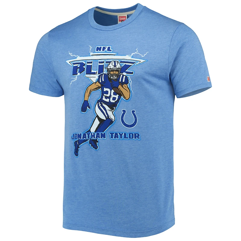 T-shirt à trois mélanges hommage Jonathan Taylor Heathered Heather Royal Indianapolis Colts NFL Blitz Player pour hommes