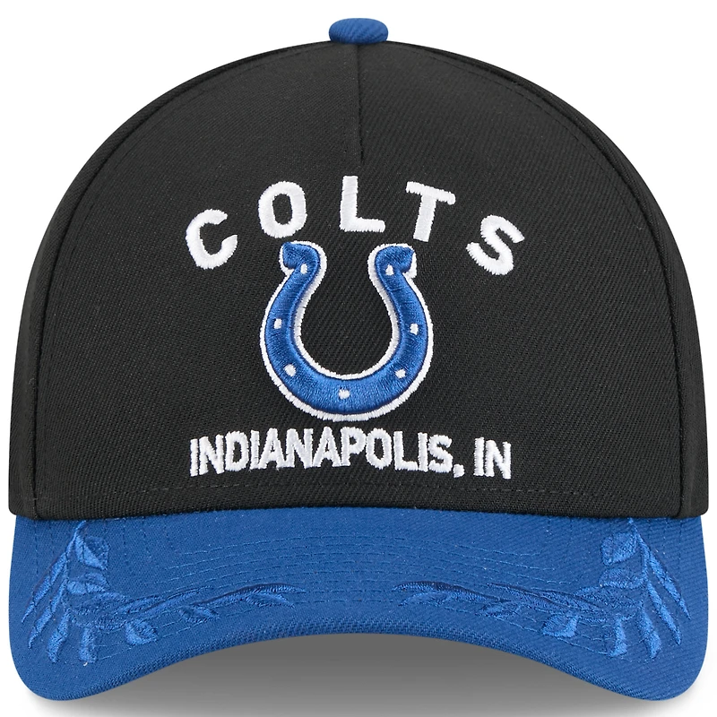 Men's New Era Black/Royal Indianapolis Colts 2025 NFL Draft 9FORTY A-Frame M-Crown Adjustable Hat