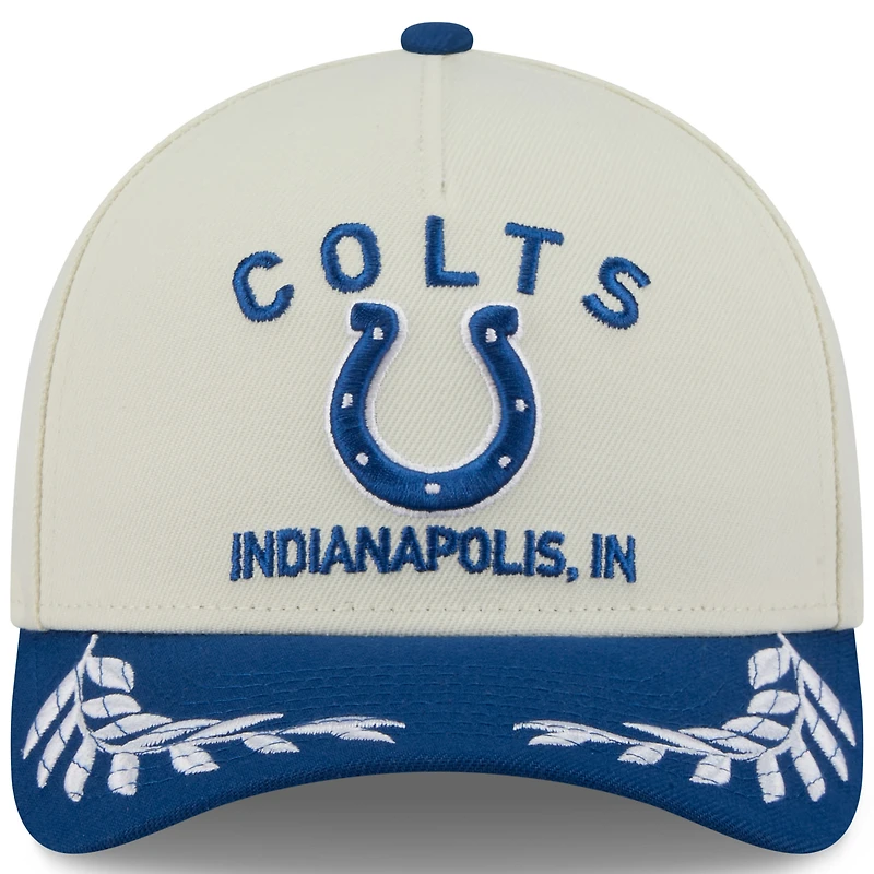Casquette ajustable New Era 9FORTY A-Frame M-Crown pour homme, couleur crème/bleu royal, Indianapolis Colts, draft NFL 2025