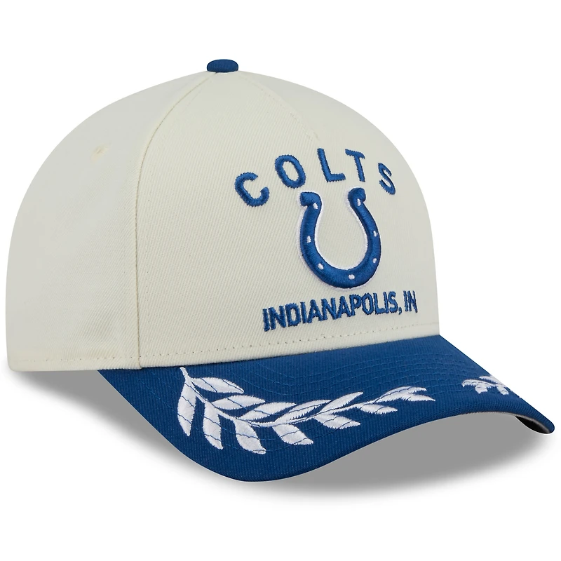 Casquette ajustable New Era 9FORTY A-Frame M-Crown pour homme, couleur crème/bleu royal, Indianapolis Colts, draft NFL 2025
