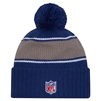 Bonnet en tricot à revers avec pompon pour homme New Era Royal Indianapolis Colts 2024 Sideline Sport