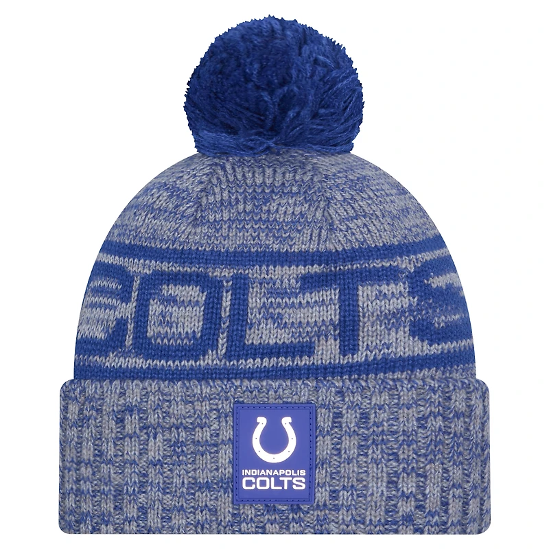 Bonnet d'hiver à revers New Era Royal Indianapolis Colts 2025 Sideline pour homme, avec pompon