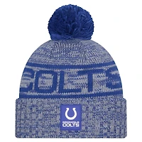 Bonnet d'hiver à revers New Era Royal Indianapolis Colts 2025 Sideline pour homme, avec pompon