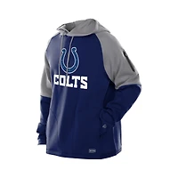 Sweat à capuche raglan blocs de couleurs authentiques New Era Royal Indianapolis Colts Combine pour homme