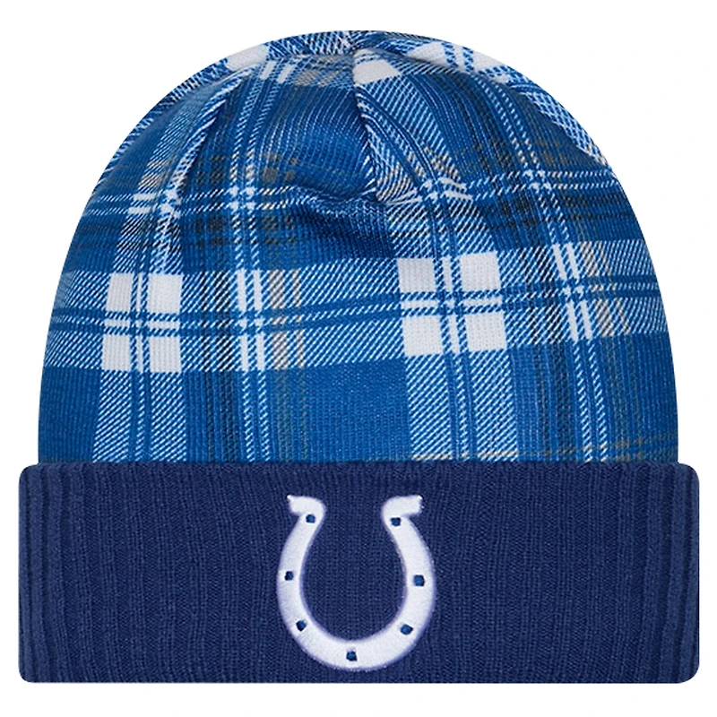 Bonnet en tricot à revers Royal Indianapolis Colts Sideline Statement pour homme New Era