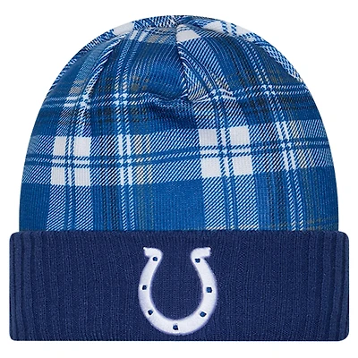 Bonnet en tricot à revers Royal Indianapolis Colts Sideline Statement pour homme New Era
