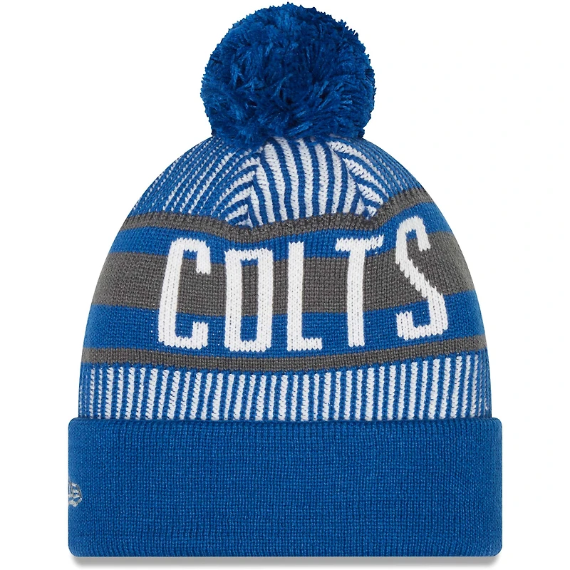 Men's New Era Royal Indianapolis Colts Striped - Cuffed Knit Hat with Pom