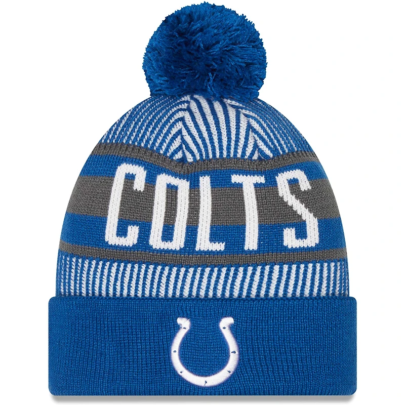 Men's New Era Royal Indianapolis Colts Striped - Cuffed Knit Hat with Pom