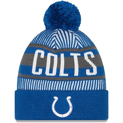 Men's New Era Royal Indianapolis Colts Striped - Cuffed Knit Hat with Pom