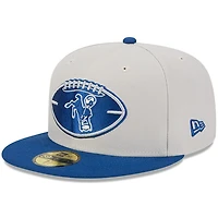 Men's New Era Stone/Royal Indianapolis Colts 2024 Sideline Historic 59FIFTY Fitted Hat