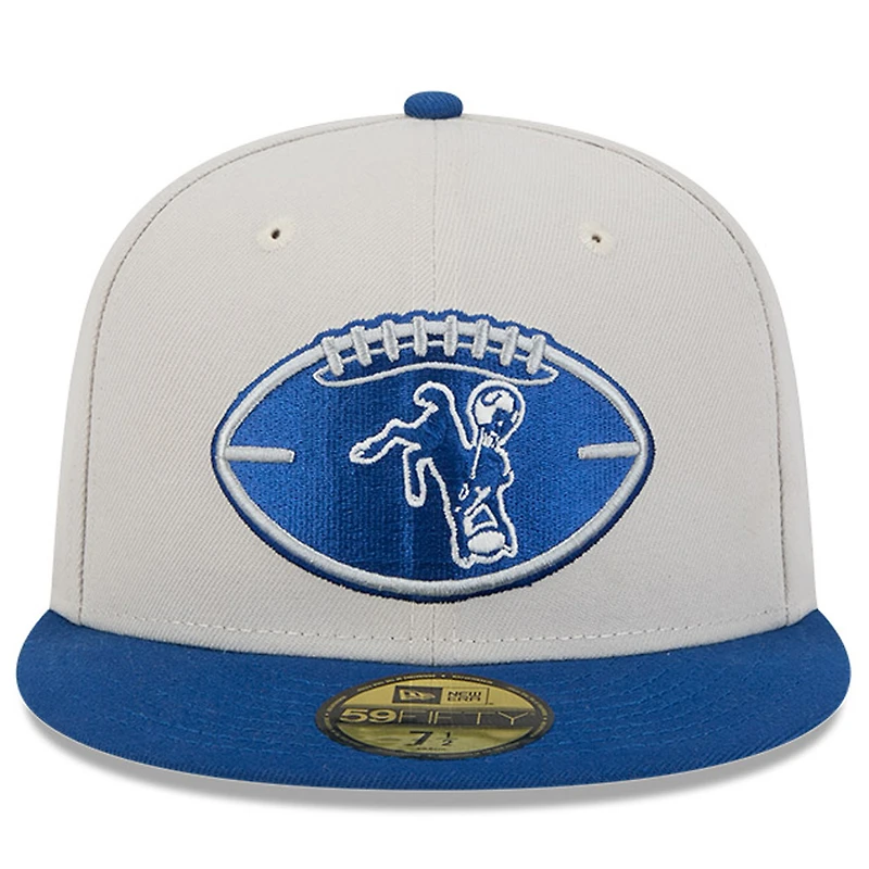 Men's New Era Stone/Royal Indianapolis Colts 2024 Sideline Historic 59FIFTY Fitted Hat