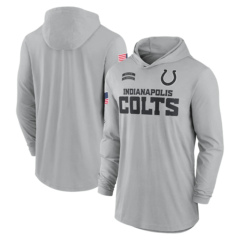 Men's Nike Gray Indianapolis Colts 2024 Salute to Service Lightweight Dri-FIT Long Sleeve Hoodie T-Shirt